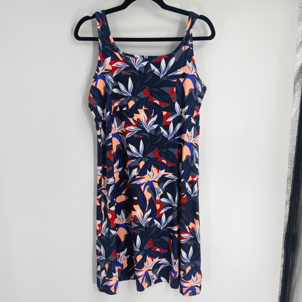 Columbia PFG Freezer III Dress Navy Blue Tropical Floral Dress L Print Stretchy